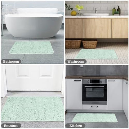 Yeaban Chenille Spa Blue Bathroom Rug 17"x24", Non-Slip Rubber Backing