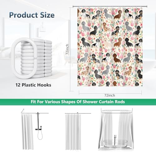 Floral Dachshund Wiener Sausage Dogs Shower Curtain with Hooks 72 x 72 Inch