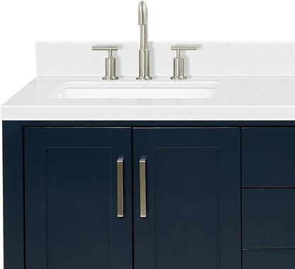 ARIEL Magnolia 60-inch Bathroom Vanity with Sink,Solid Wood, 1.5-inch Carrara White Quartz Countertop, Double Rectangular Porcelain Sink, 4 Soft Closing Doors, 3 Dovetail Drawers, Midnight Blue