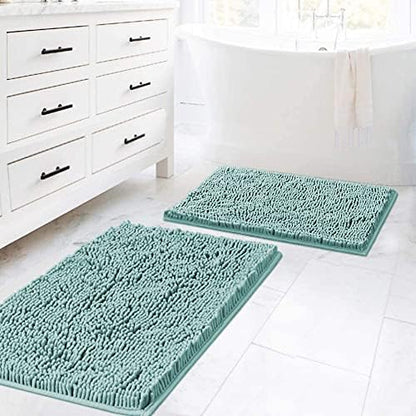 H.VERSAILTEX Microfiber Bath Rugs Chenille Floor Mat Ultra Soft Washable Bathroom Dry Fast Water Absorbent Bedroom Area Rugs, 20" x 32"/17" x 24", Eggshell Blue