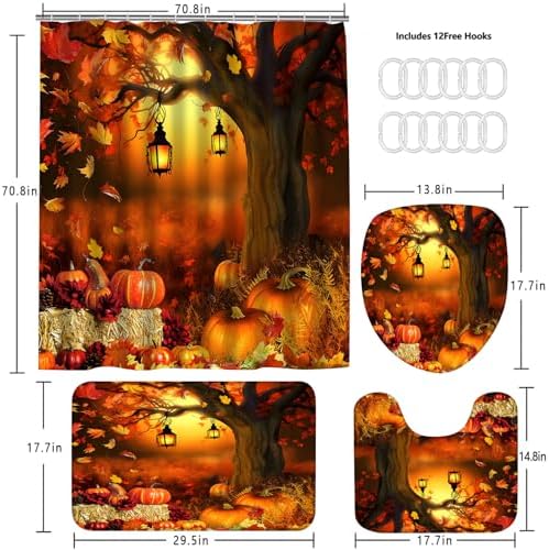 Yddsky 4PCS Fall Maple Tree Shower Curtain Sets for Bathroom,72x72 Inch