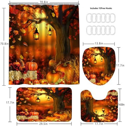 Yddsky 4PCS Fall Maple Tree Shower Curtain Sets for Bathroom,72x72 Inch