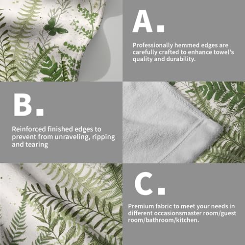 Fern Leaf Hand Towels Set of 2, 14x28 Inch Summer Botanical Greenery Leaves Tropical Decor Absorbent Soft Dish Cloth for Home Kitchen Bathroom Seasonal Decoration