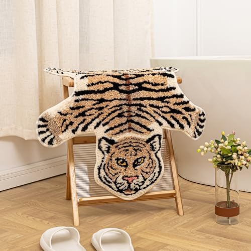 Cartoon Tiger Bath Mat Non-Slip Absorbent Rugs Brown 39.3x25.5in