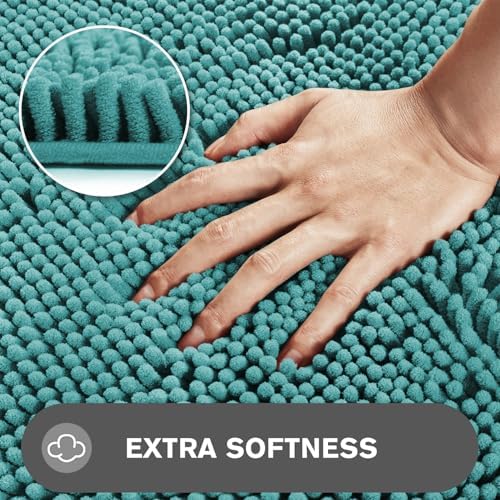 Teal Bathroom Rugs Sets 2 Piece – Absorbent and Washable Bath Mat, Non-Slip, Thick Soft Chenille Bath Rugs for Bathroom Floor, Shower, Sink - 20" x 32"+24" x 36"