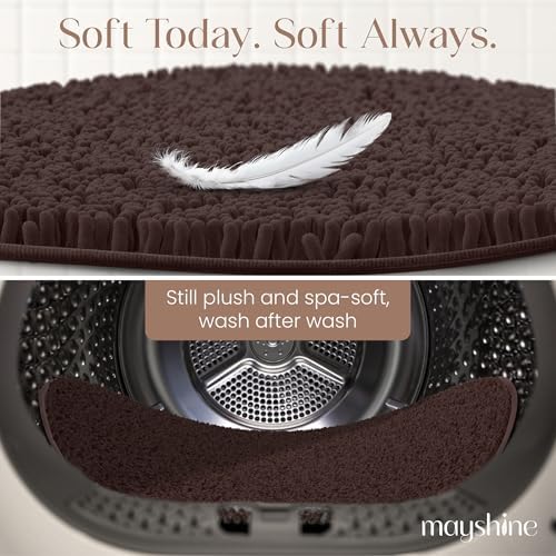 MAYSHINE Round Area Rug Set for Bathroom | Soft Plush Chenille Bath Mat, Water Absorbent Non-Slip Bathroom Rug | Washable Shag Carpet for Shower, Bedroom, or Home Décor | 36"x36" (Round) | Brown
