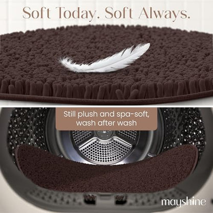 MAYSHINE Round Area Rug Set for Bathroom | Soft Plush Chenille Bath Mat, Water Absorbent Non-Slip Bathroom Rug | Washable Shag Carpet for Shower, Bedroom, or Home Décor | 36"x36" (Round) | Brown
