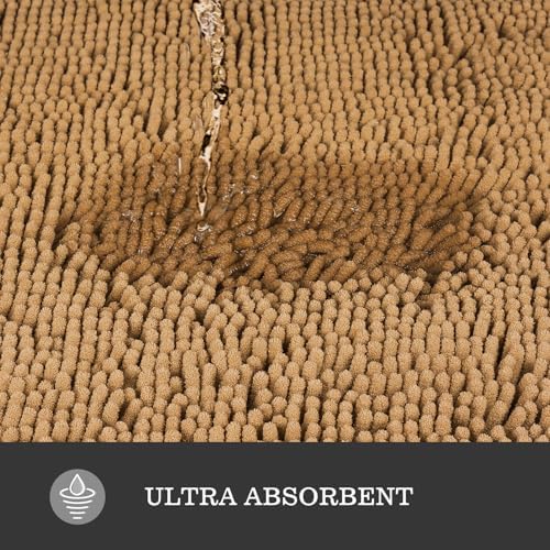Yeaban Chenille Tan Bathroom Rug 17"x24", Non-Slip Rubber Backing