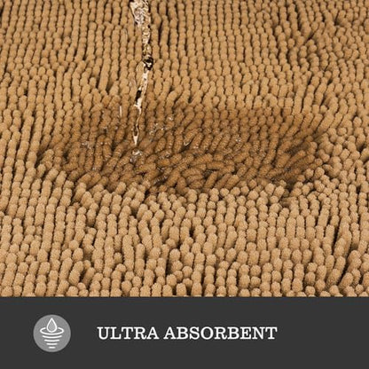 Yeaban Chenille Tan Bathroom Rug 17"x24", Non-Slip Rubber Backing
