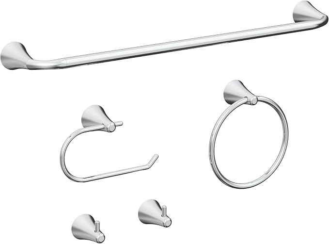 5-Piece Bathroom Set, Chrome Plated Towel Racks & Holder, Wall Mounted Toilet Paper Stand & Robe Hook for Modern Decor