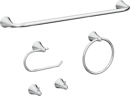 5-Piece Bathroom Set, Chrome Plated Towel Racks & Holder, Wall Mounted Toilet Paper Stand & Robe Hook for Modern Decor