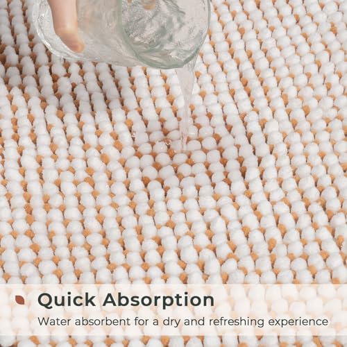 FRESHMINT Chenille Bath Rugs Set 2 Piece, White & Brown, 17"x24"+20"x32"