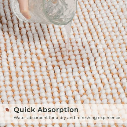 FRESHMINT Chenille Bath Rugs Set 2 Piece, White & Brown, 17"x24"+20"x32"