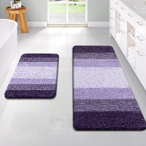 OLANLY Micorfiber Bathroom Rug Set 2 Piece, 47"x20"+24"x16"