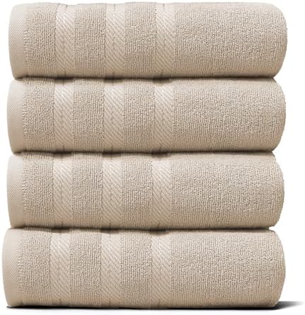 Hearth & Harbor Luxury Hand Towels - 100% Ring Spun Cotton Hand Towels for Bathroom, Shower, Spa, Soft & Absorbent Towels, 4 Piece Set, Beige