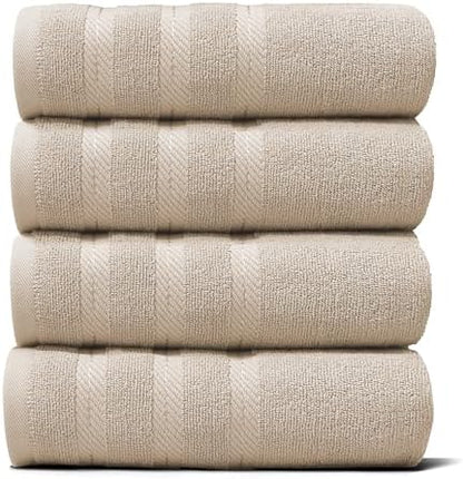 Hearth & Harbor Luxury Hand Towels - 100% Ring Spun Cotton Hand Towels for Bathroom, Shower, Spa, Soft & Absorbent Towels, 4 Piece Set, Beige