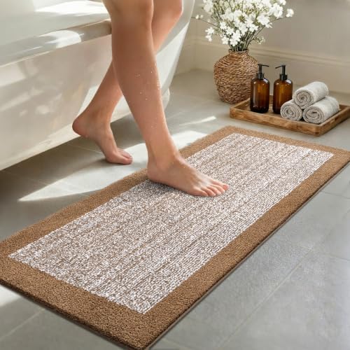 48x17 Long Bathroom Rugs Non Slip Washable, Soft Absorbent Bath Mat Coffee