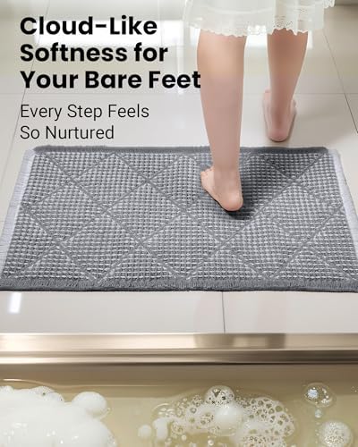Waffle Bath Mat Set, Non Slip Bathroom Rugs 2 Piece, Gray & Light Gray