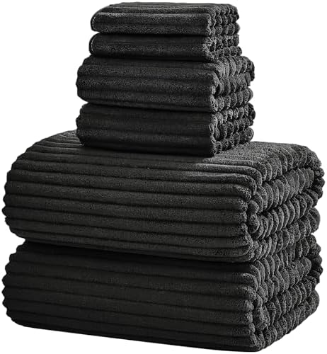 6 Piece Bath Towel Set, 30"x60" Microfiber Towels,Black