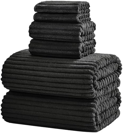 6 Piece Bath Towel Set, 30"x60" Microfiber Towels,Black