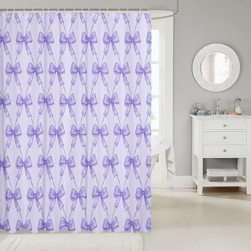jejeloiu Cute Bow Bathroom Accessories 72"x72" Purple Bowknot Shower Curtain for Bathroom Decor for Kids Boys Girls Kawaii Bath Curtain Waterproof Polyester Fabric for Stalls Bathtubs Princess