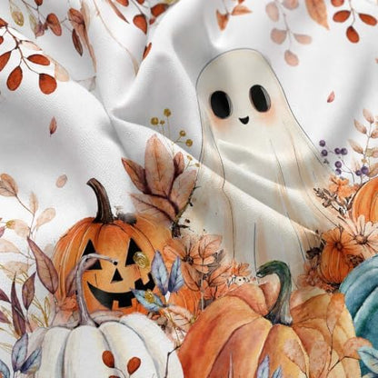 Fall Funny Ghost Shower Curtain, Halloween Pumpkins Harvest Autumn Leaves Decor Bath Curtain, Maple Leaves Spooky Bathroom Accessories Set with Hooks