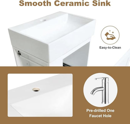 20" Floating Small Bathroom Vanity with Sink, Wall Mounted Vanity for Compact Bathrooms, Space-Saving Narrow Bathroom Vanities with Soft-Close Drawer Open Shelf Towel Bar (White,20" Floating Drawer)