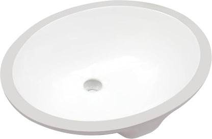 Enbol 16x13 inch Oval Undermount Ceramic Bathroom Sink - White Porcelain Vessel Lavatory Basin with Overflow, Countertop Vanity Sink ECU1613-1