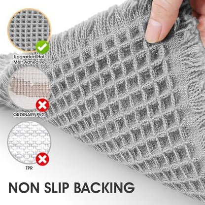 IM HOME Waffle Bath Mat Light Grey 32"x20", Boho Woven Modern Bath Mat Rugs, Absorbent Non Slip Bathroom Rugs, Soft Washable Bath Rugs with Tassels for Bathroom, Bedroom, Kitchen, Shower, Tub