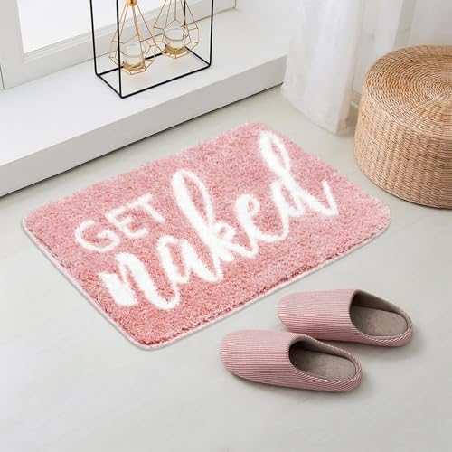 Small Bath Mat Pink Bathroom Rugs - Trendy Absorbent Cute Rugs, Pink Bathroom Decor, Non Slip Bath Mat Decor Funny Rug Aesthetic Bathmats for Sink tub and Shower 16" x 24"