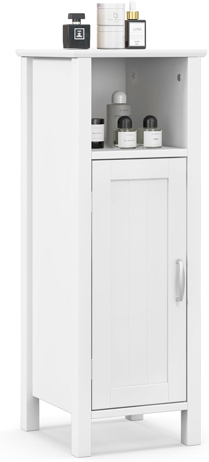 Giantex Narrow Bathroom Storage Cabinet with Adjustable Shelf (White) | Corner Unit with Open Compartment, Anti-toppling Device, Freestanding Small Storage Organizer for Living Room