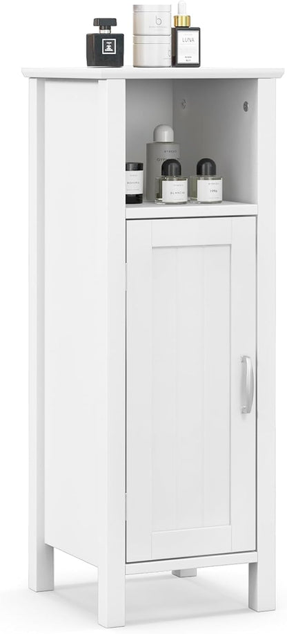 Giantex Narrow Bathroom Storage Cabinet with Adjustable Shelf (White) | Corner Unit with Open Compartment, Anti-toppling Device, Freestanding Small Storage Organizer for Living Room