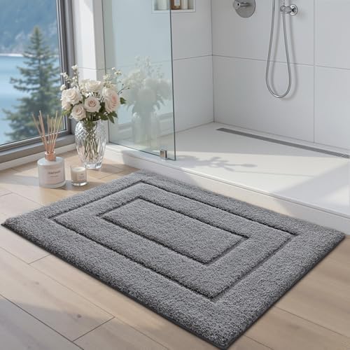 DEXI Bathroom Rugs 43x24, Non-Slip and Absorbent Bath Mat, Grey