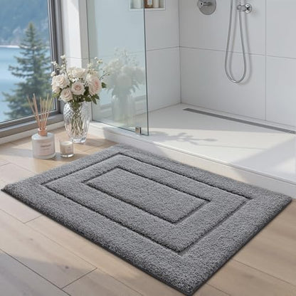 DEXI Bathroom Rugs 43x24, Non-Slip and Absorbent Bath Mat, Grey
