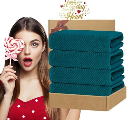 VOOVA & MOVAS Bath Towels 4PC, 100% Cotton, 30x56 in, Deep Turquoise