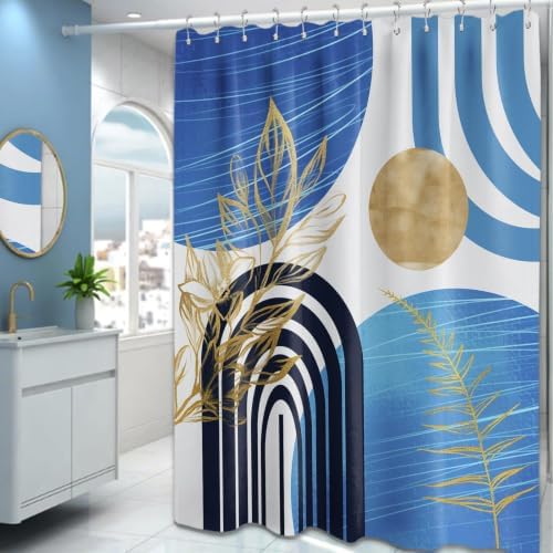 Light Blue Extra Long Shower Curtain, Tall 72X78 in, Mid Century Modern