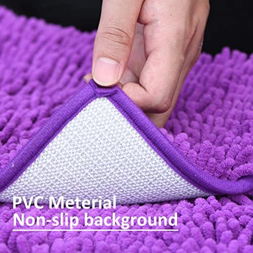 RUN HELIX Purple Bathroom Rugs Sets 3 Piece Non Slip Extra Absorbent Shaggy Chenille Bathroom Rugs and Mats Sets, Soft & Dry Bath Rug/Mat Set for Bathoom Mats