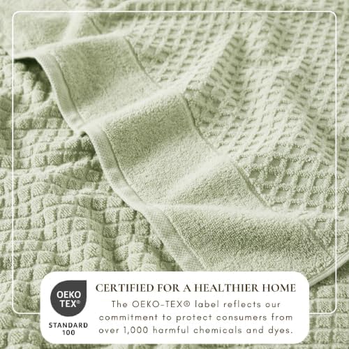 Great Bay Home Bath Towels - 100% Cotton 6 Piece Bath Sheet Set - Diamond Waffle Weave - Absorbent, Durable, Quick-Dry Towels for Bathroom (Pale Green)
