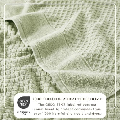 Great Bay Home Bath Towels - 100% Cotton 6 Piece Bath Sheet Set - Diamond Waffle Weave - Absorbent, Durable, Quick-Dry Towels for Bathroom (Pale Green)