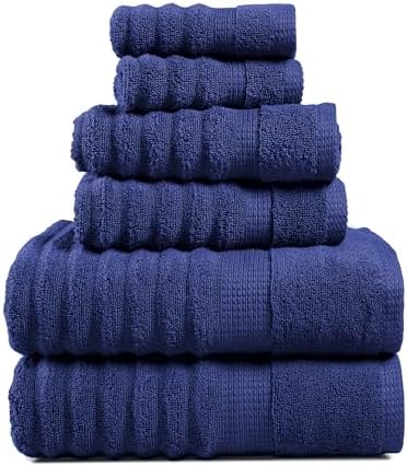 LANE LINEN Bath Towel Set 100% Cotton 6 Piece Soft Absorbent - Navy
