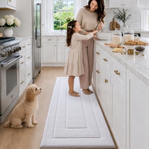 DEXI Bathroom Runner Rugs 72x24, Non-Slip and Absorbent Bath Mat, White