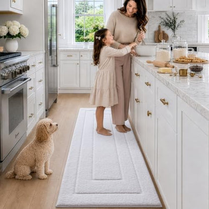 DEXI Bathroom Runner Rugs 72x24, Non-Slip and Absorbent Bath Mat, White