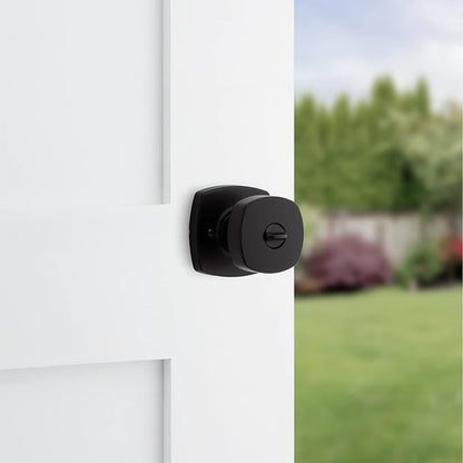 Kwikset Arroyo Knob Entry Door Knob with Lock and Key, Secure Keyed Handle Exterior, Front Entrance and Bedroom, Matte Black, Pick Resistant SmartKey Rekey Security and Microban