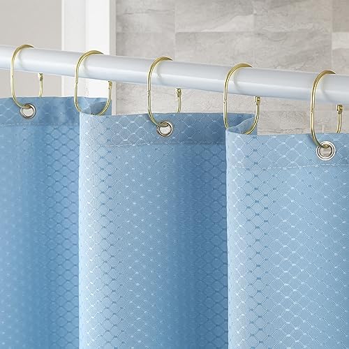Goowin Shower Curtain Rings, 12 Pcs Shower Curtain Hooks, Oval Snap Shower Rings for Curtain, Metal Gold Shower Curtain Rings Rust Proof, Glide Smoothly Shower Hooks for Shower Curtain Rod (Gold)