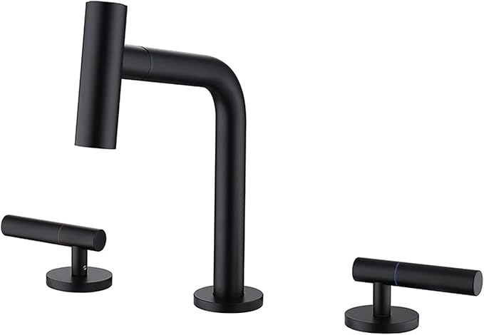 3 Hole Basin Faucets Pull Out Basin Mixer Faucet Brass 2 Mode Hot and Cold Water Double Handle Bathroom Mixer Faucet-Black