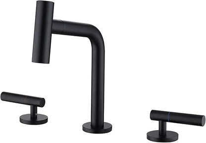 3 Hole Basin Faucets Pull Out Basin Mixer Faucet Brass 2 Mode Hot and Cold Water Double Handle Bathroom Mixer Faucet-Black