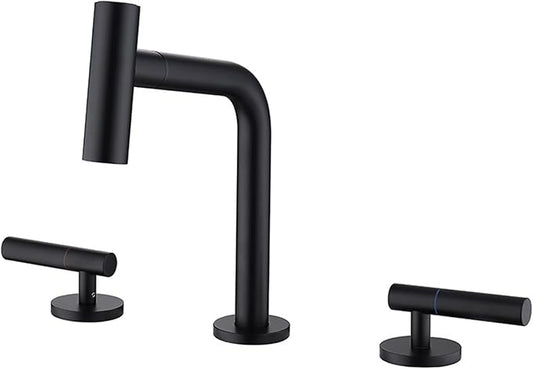 3 Hole Basin Faucets Pull Out Basin Mixer Faucet Brass 2 Mode Hot and Cold Water Double Handle Bathroom Mixer Faucet-Black