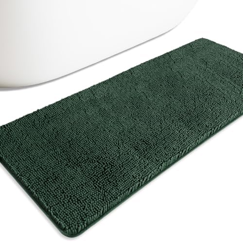 Bathroom Runner Rug 24 x 60 Inch – Extra Large Long Bath Mat | Absorbent and Washable Thick Chenille Bath Rug Non-Slip Runner Rug for Bathroom, Shower, Sink(Dark Green)