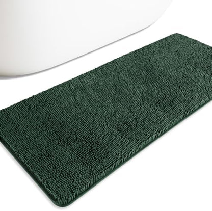 Bathroom Runner Rug 24 x 60 Inch – Extra Large Long Bath Mat | Absorbent and Washable Thick Chenille Bath Rug Non-Slip Runner Rug for Bathroom, Shower, Sink(Dark Green)