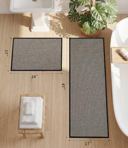 YIHOUSE Black Bathroom Rugs Sets 2 Pieces,Thin Bath Mat Quick Dry
